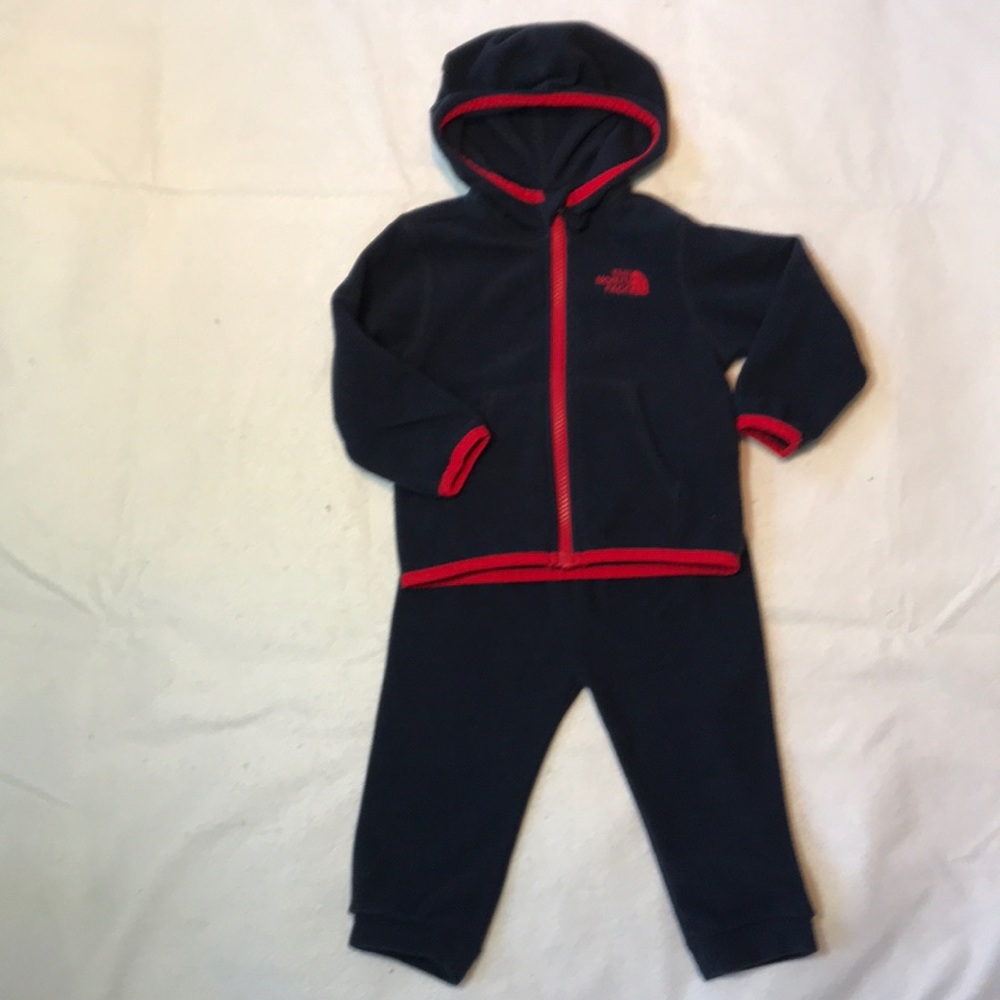 North Face Navy/Red Fleece Sweatsuit Sz 6-12 Month